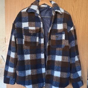 Men’s Plaid Sherpa Jacket in Blue and Brown